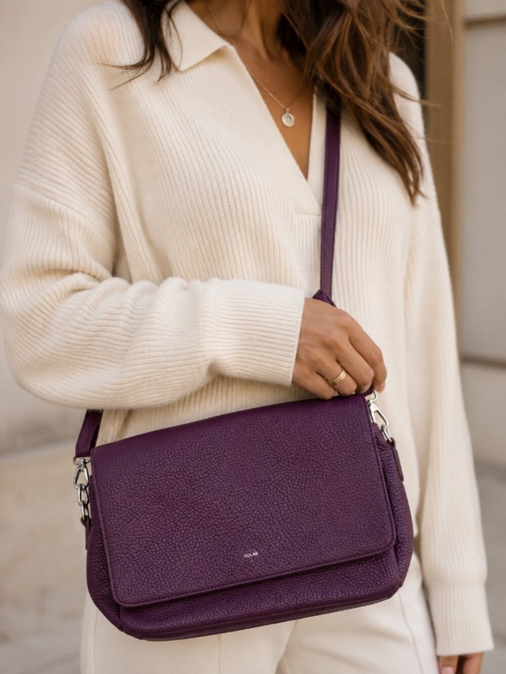 Colab Purple Pebbled Faux Leather Crossbody Bag Boho Handbag Purse Fall